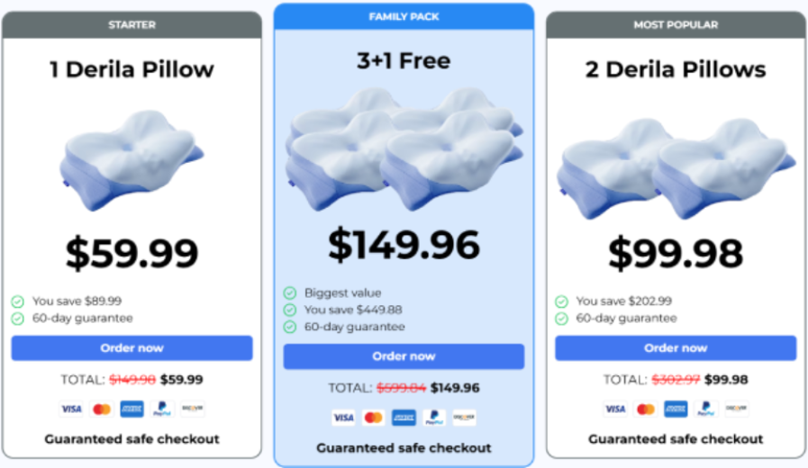 Derila Ergo pillow limited time discount offer for ergonomic memory foam pillow